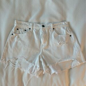 Distressed White Denim Shorts